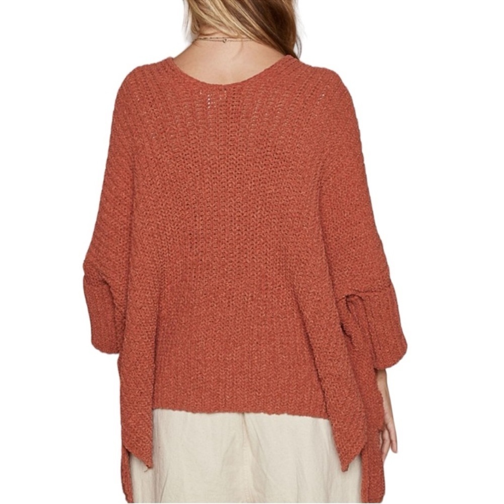 POL Chunky Knit Cardigan Rust Sweater Pockets Cropped Sleeve Size L Boho - Picture 2 of 3